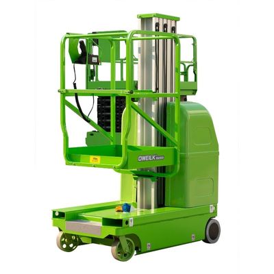 Self Propelled Aerial Work Platform Double Mast 9 Meters High Manlift In Red 150Kg Loading Capacity