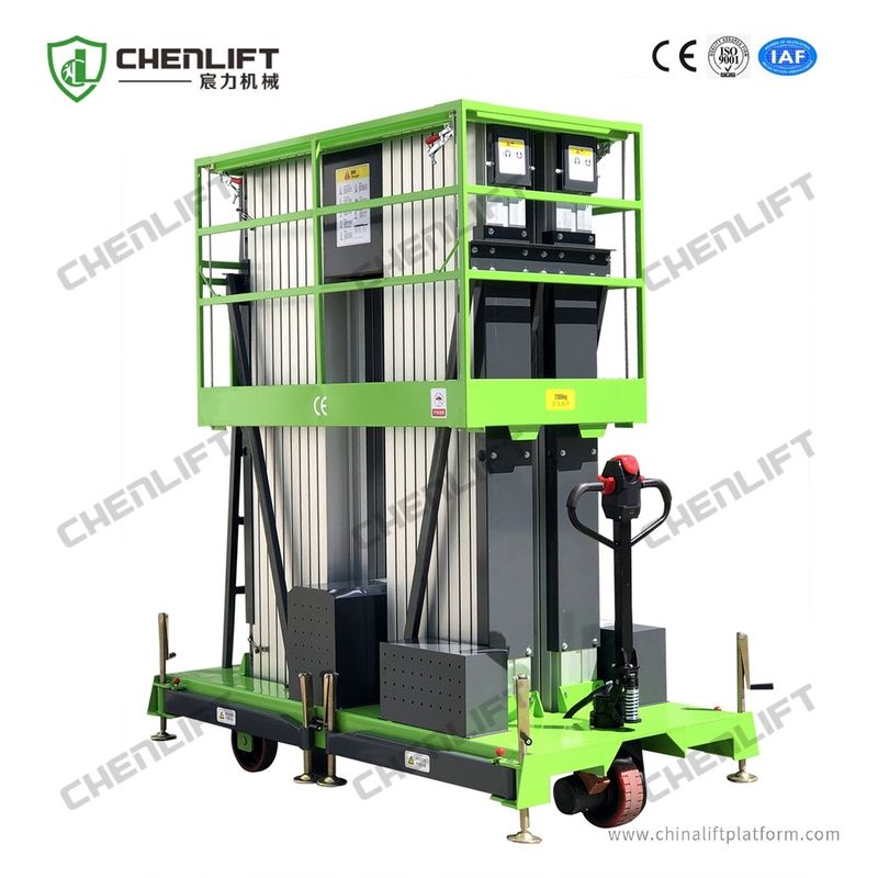 10 Meters Platform Height 300Kg Loading Capacity Quadruple Mast Aerial Work Platform With Pulling Device